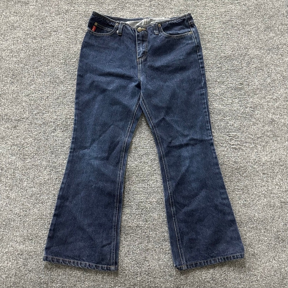 Mudd Jeans Womens Size 30 Dark Wash Flare Leg Floral Embroidered Denim Y2K